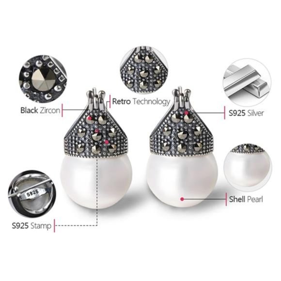 Real 925 Pearl Earrings Fine Jewelry Vintage - Picture 4 of 5